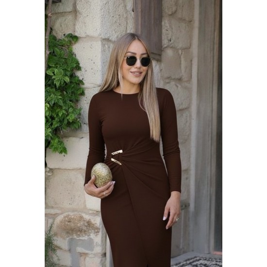 Kadın Uzun Kollu önden çapraz Detaylı Yandan Toka Detaylı Uzun Sandy Elbise , 29273 Kadın Uzun Kollu önden çapraz Detaylı Yandan Toka Detaylı Uzun Sandy Elbise , 29273