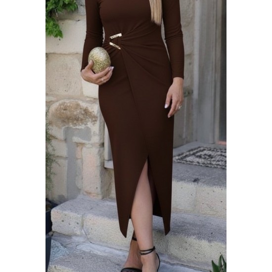 Kadın Uzun Kollu önden çapraz Detaylı Yandan Toka Detaylı Uzun Sandy Elbise , 29273 Kadın Uzun Kollu önden çapraz Detaylı Yandan Toka Detaylı Uzun Sandy Elbise , 29273