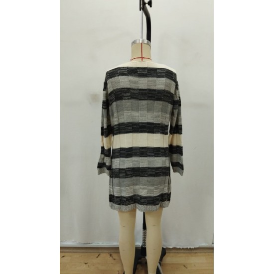 Kadın Uzun Kollu V Yakalı çizgili çok Renkli Triko Mini Elbise, 29272 Kadın Uzun Kollu V Yakalı çizgili çok Renkli Triko Mini Elbise, 29272