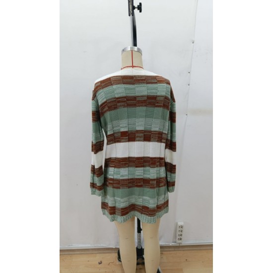 Kadın Uzun Kollu V Yakalı çizgili çok Renkli Triko Mini Elbise, 29271 Kadın Uzun Kollu V Yakalı çizgili çok Renkli Triko Mini Elbise, 29271