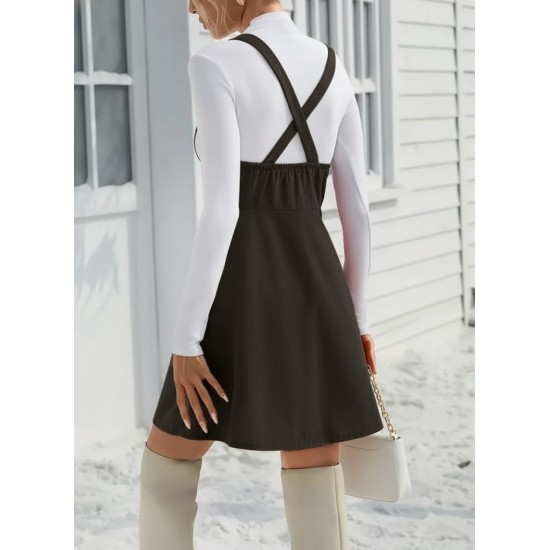 Kadın Askılı Düğmeli Mini Süet Elbise, 29289