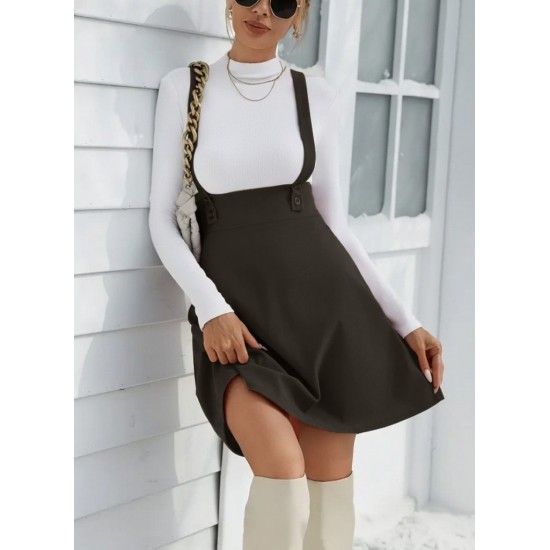 Kadın Askılı Düğmeli Mini Süet Elbise, 29289