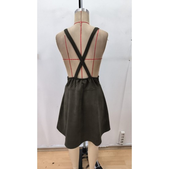 Kadın Askılı Düğmeli Mini Süet Elbise, 29289