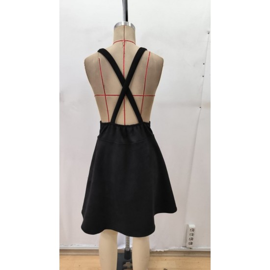 Kadın Askılı Düğmeli Mini Süet Elbise, 29288 Kadın Askılı Düğmeli Mini Süet Elbise, 29288