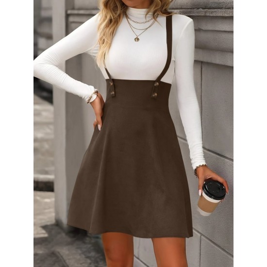Kadın Askılı Düğmeli Mini Süet Elbise , 29287 Kadın Askılı Düğmeli Mini Süet Elbise , 29287