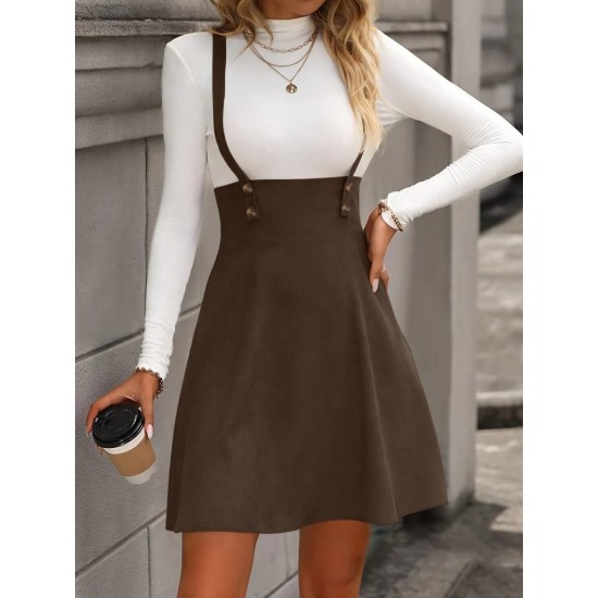 Kadın Askılı Düğmeli Mini Süet Elbise , 29287 Kadın Askılı Düğmeli Mini Süet Elbise , 29287