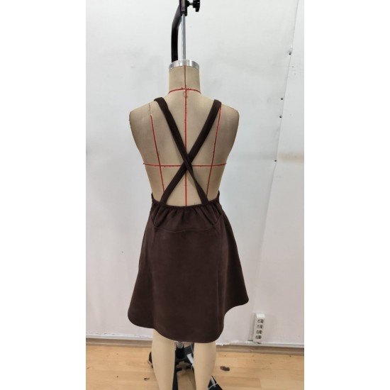 Kadın Askılı Düğmeli Mini Süet Elbise , 29287 Kadın Askılı Düğmeli Mini Süet Elbise , 29287