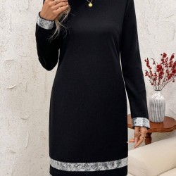 Kadın Uzun Kollu Bisiklet Yaka Mini Ithal Krep Elbise , 29282