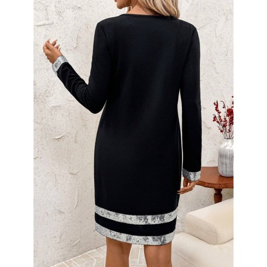 Kadın Uzun Kollu Bisiklet Yaka Mini Ithal Krep Elbise , 29282