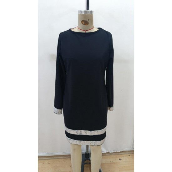 Kadın Uzun Kollu Bisiklet Yaka Mini Ithal Krep Elbise , 29282