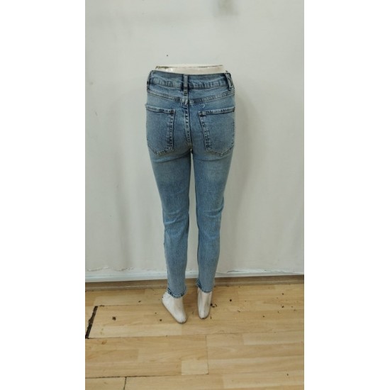 Kadın Açık Mavi Yırtık Mom Fit Kot Pantolon , 29313