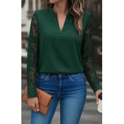 Kadın Uzun Kollu Yaka Düğme Detay Güpürlü Kol Krep Bluz, 29312