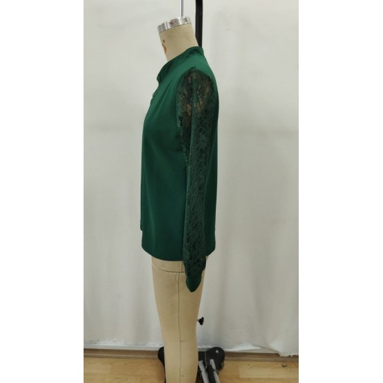 Kadın Uzun Kollu Yaka Düğme Detay Güpürlü Kol Krep Bluz, 29312