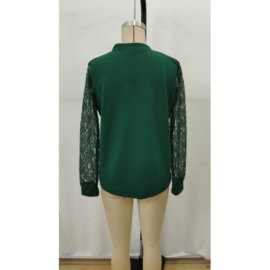 Kadın Uzun Kollu Yaka Düğme Detay Güpürlü Kol Krep Bluz, 29312