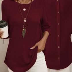 Kadın Uzun Kollu Yuvarlak Yaka Arkadan Düğmeli Waffle Bluz , 29307 Kadın Uzun Kollu Yuvarlak Yaka Arkadan Düğmeli Waffle Bluz , 29307