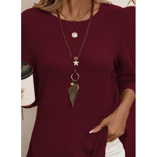 Kadın Uzun Kollu Yuvarlak Yaka Arkadan Düğmeli Waffle Bluz , 29307