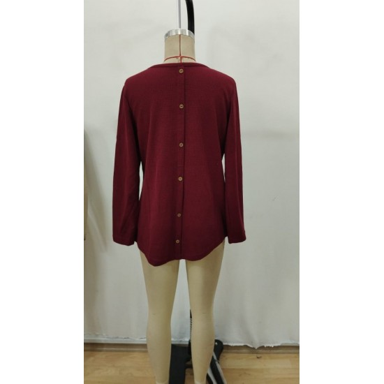 Kadın Uzun Kollu Yuvarlak Yaka Arkadan Düğmeli Waffle Bluz , 29307