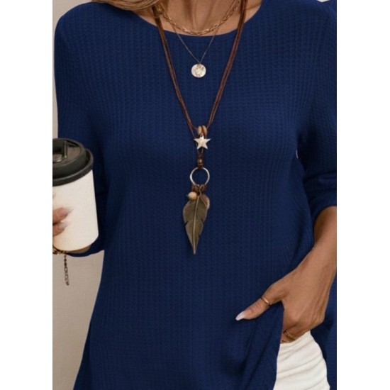 Kadın Uzun Kollu Yuvarlak Yaka Arkadan Düğmeli Waffle Bluz , 29306