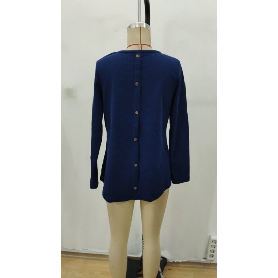 Kadın Uzun Kollu Yuvarlak Yaka Arkadan Düğmeli Waffle Bluz , 29306