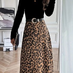 Kadın Uzun Kollu Bisiklet Yaka Ithal Krep Bluz Alt Desenli Modal Midi Elbise, 29300