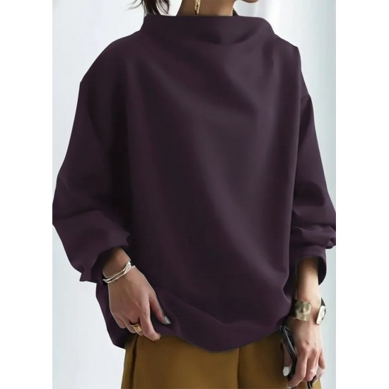 Kadın Uzun Kollu Geniş Balıkçı Yaka Modal Mürdüm Bluz , 29298