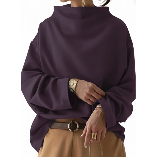 Kadın Uzun Kollu Geniş Balıkçı Yaka Modal Mürdüm Bluz , 29298