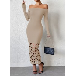 Kadın Madonna Yaka Uzun Kollu Lazer çiçek Kesim Detaylı Uzun Ithal Krep Elbise, 29295