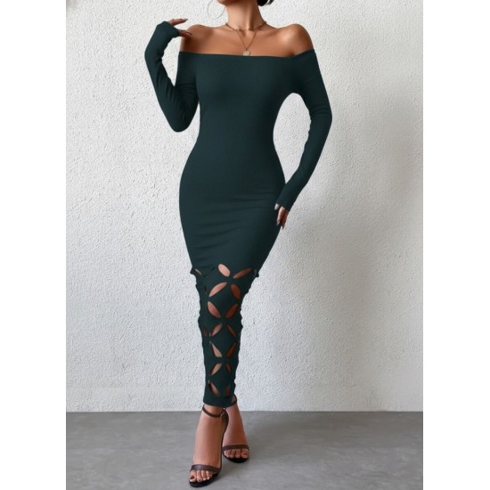 Kadın Madonna Yaka Uzun Kollu Lazer çiçek Kesim Detaylı Uzun Ithal Krep Elbise, 29294