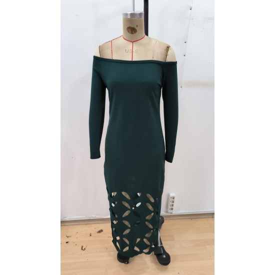 Kadın Madonna Yaka Uzun Kollu Lazer çiçek Kesim Detaylı Uzun Ithal Krep Elbise, 29294