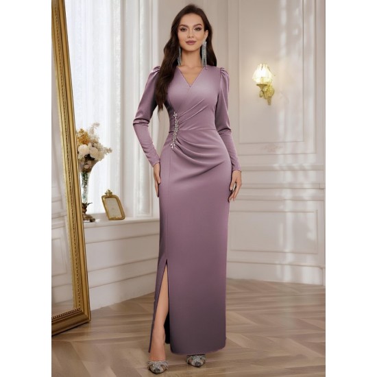 Kadın Uzun Kollu Kruvaze Yakalı Yanları Taşlı Yırtmaçlı Uzun Ithal Krep Elbise, 29291 Kadın Uzun Kollu Kruvaze Yakalı Yanları Taşlı Yırtmaçlı Uzun Ithal Krep Elbise, 29291