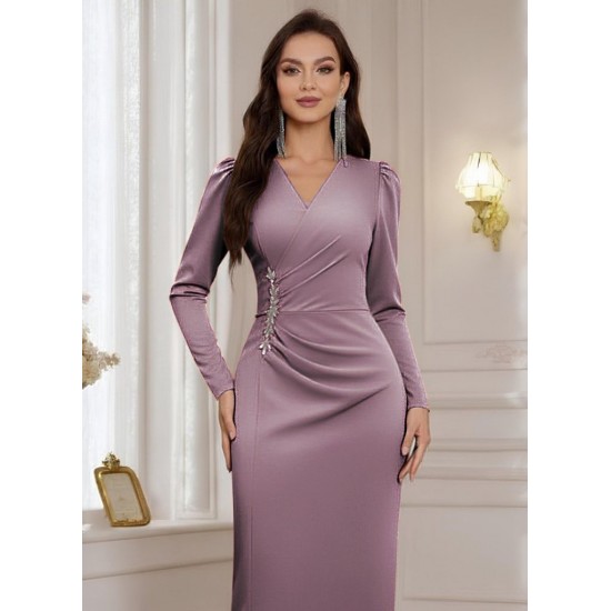 Kadın Uzun Kollu Kruvaze Yakalı Yanları Taşlı Yırtmaçlı Uzun Ithal Krep Elbise, 29291 Kadın Uzun Kollu Kruvaze Yakalı Yanları Taşlı Yırtmaçlı Uzun Ithal Krep Elbise, 29291