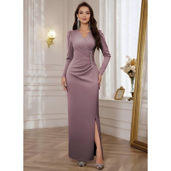 Kadın Uzun Kollu Kruvaze Yakalı Yanları Taşlı Yırtmaçlı Uzun Ithal Krep Elbise, 29291 Kadın Uzun Kollu Kruvaze Yakalı Yanları Taşlı Yırtmaçlı Uzun Ithal Krep Elbise, 29291