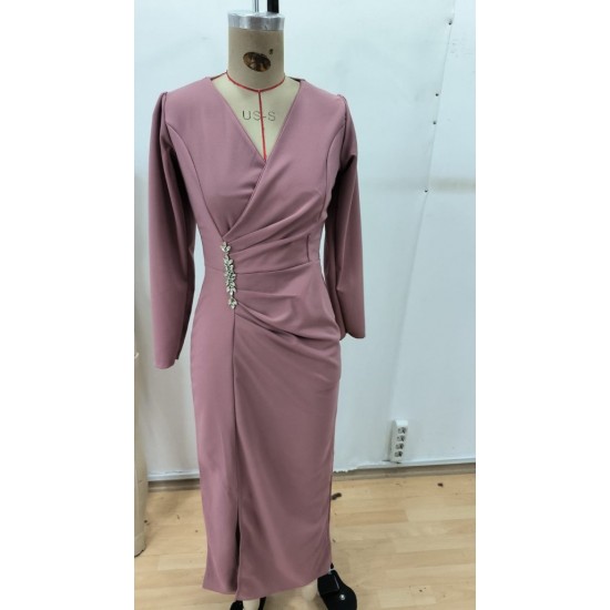 Kadın Uzun Kollu Kruvaze Yakalı Yanları Taşlı Yırtmaçlı Uzun Ithal Krep Elbise, 29291 Kadın Uzun Kollu Kruvaze Yakalı Yanları Taşlı Yırtmaçlı Uzun Ithal Krep Elbise, 29291