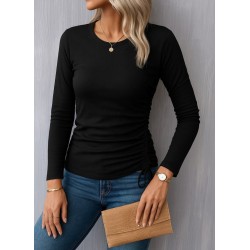 Kadın Uzun Kollu Bisiklet Yaka Yanları Ve Kolları Büzgülü Kadife Bluz, 29317