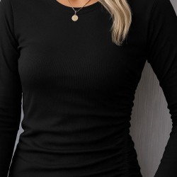 Kadın Uzun Kollu Bisiklet Yaka Yanları Ve Kolları Büzgülü Kadife Bluz, 29317 Kadın Uzun Kollu Bisiklet Yaka Yanları Ve Kolları Büzgülü Kadife Bluz, 29317