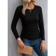 Kadın Uzun Kollu Bisiklet Yaka Yanları Ve Kolları Büzgülü Kadife Bluz, 29317