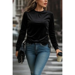 Kadın Uzun Kollu Bisiklet Yaka Yanları Ve Kolları Büzgülü Kadife Bluz, 29317