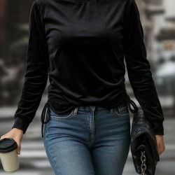 Kadın Uzun Kollu Bisiklet Yaka Yanları Ve Kolları Büzgülü Kadife Bluz, 29317 Kadın Uzun Kollu Bisiklet Yaka Yanları Ve Kolları Büzgülü Kadife Bluz, 29317