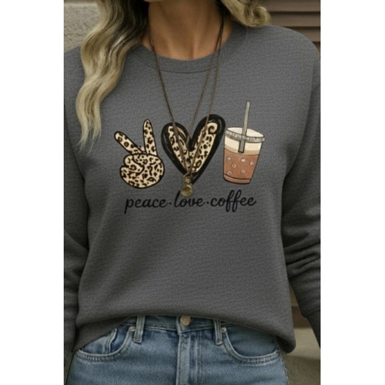 Kadın Uzun Kollu Bisiklet Yaka Kalp Desenli Viskon Iki Iplik Bluz , 29315