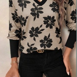 Kadın Uzun Kollu V Yakalı Desenli Süprem Bluz , 29332 Kadın Uzun Kollu V Yakalı Desenli Süprem Bluz , 29332