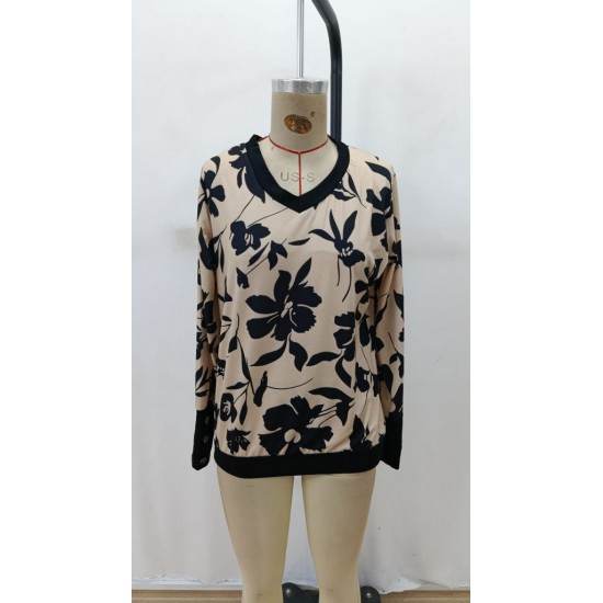 Kadın Uzun Kollu V Yakalı Desenli Süprem Bluz , 29332