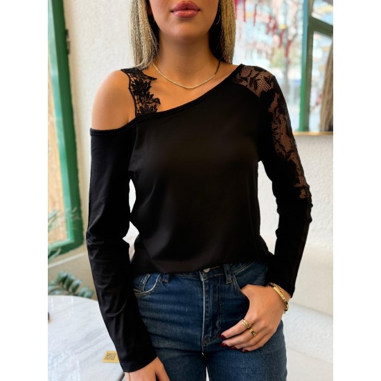 Kadın Tek Omuzu Açık Askılı Dantelli Viskon Bluz , 29337 Kadın Tek Omuzu Açık Askılı Dantelli Viskon Bluz , 29337