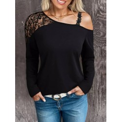 Kadın Tek Omuzu Açık Askılı Dantelli Viskon Bluz , 29337