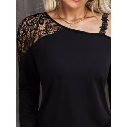 Kadın Tek Omuzu Açık Askılı Dantelli Viskon Bluz , 29337