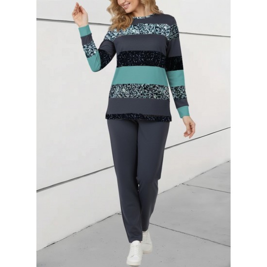 Kadın Uzun Kollu Bisiklet Yaka çizgili Desen Iki Iplik Bluz Ve Pantolon Ikili Takım, 29340 Kadın Uzun Kollu Bisiklet Yaka çizgili Desen Iki Iplik Bluz Ve Pantolon Ikili Takım, 29340