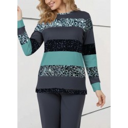 Kadın Uzun Kollu Bisiklet Yaka çizgili Desen Iki Iplik Bluz Ve Pantolon Ikili Takım, 29340 Kadın Uzun Kollu Bisiklet Yaka çizgili Desen Iki Iplik Bluz Ve Pantolon Ikili Takım, 29340