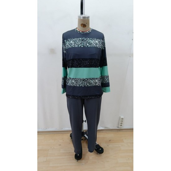 Kadın Uzun Kollu Bisiklet Yaka çizgili Desen Iki Iplik Bluz Ve Pantolon Ikili Takım, 29340 Kadın Uzun Kollu Bisiklet Yaka çizgili Desen Iki Iplik Bluz Ve Pantolon Ikili Takım, 29340