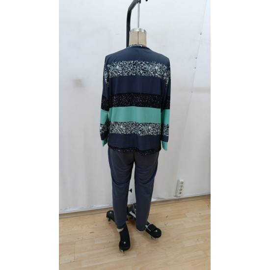 Kadın Uzun Kollu Bisiklet Yaka çizgili Desen Iki Iplik Bluz Ve Pantolon Ikili Takım, 29340 Kadın Uzun Kollu Bisiklet Yaka çizgili Desen Iki Iplik Bluz Ve Pantolon Ikili Takım, 29340