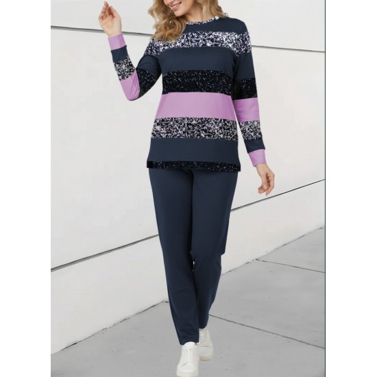 Kadın Uzun Kollu Bisiklet Yaka çizgili Desen Iki Iplik Bluz Ve Pantolon Ikili Takım, 29339 Kadın Uzun Kollu Bisiklet Yaka çizgili Desen Iki Iplik Bluz Ve Pantolon Ikili Takım, 29339