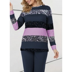 Kadın Uzun Kollu Bisiklet Yaka çizgili Desen Iki Iplik Bluz Ve Pantolon Ikili Takım, 29339